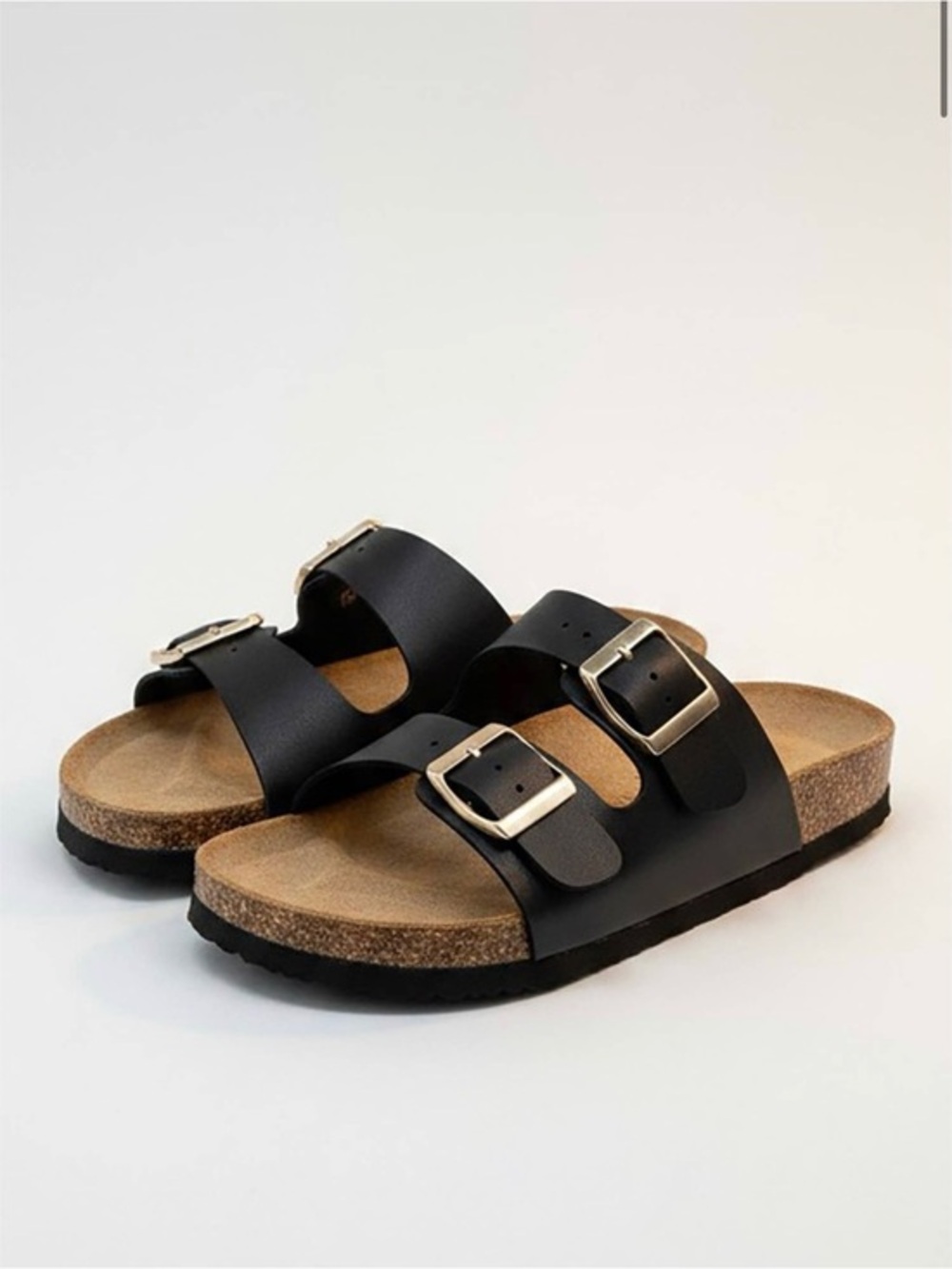NWT Classic Double Buckle Black Cork Footbed Sandals - Size 8.5